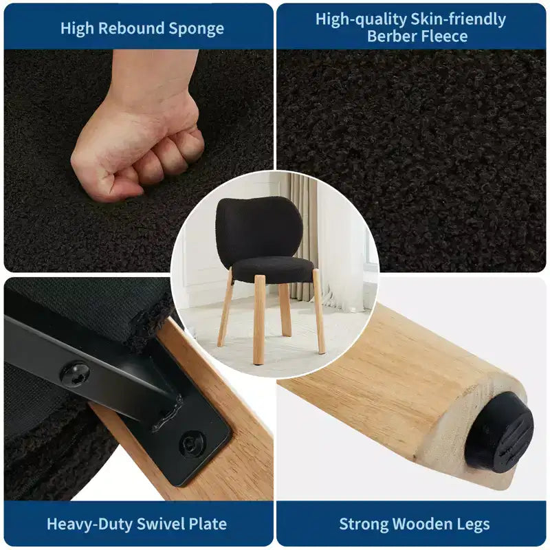 Sedia da trucco con tessuto felpato Orsetto - Simpatica sedia da scrivania con schienale, sedia imbottita con rotelle per soggiorno/sala trucco/camera da letto