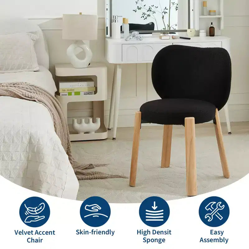 Sedia da trucco con tessuto felpato Orsetto - Simpatica sedia da scrivania con schienale, sedia imbottita con rotelle per soggiorno/sala trucco/camera da letto