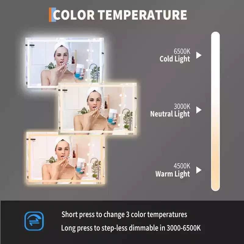Specchio da bagno grande 60x36 pollici, specchio da parete senza cornice con luci a LED frontali e retroilluminate per lavabo, ingresso, camera da letto