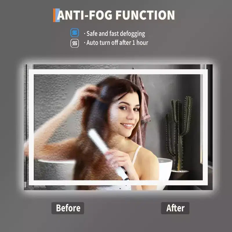 Specchio da bagno grande 60x36 pollici, specchio da parete senza cornice con luci a LED frontali e retroilluminate per lavabo, ingresso, camera da letto