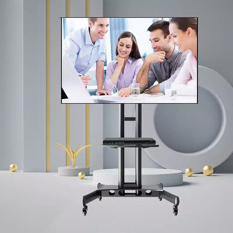 Supporto TV mobile per TV da 32-65 pollici, inclinazione di 15~+15, carrello TV con capacità fino a 50 kg, supporto monitor mobile su ruote con ripiano per laptop per la casa
