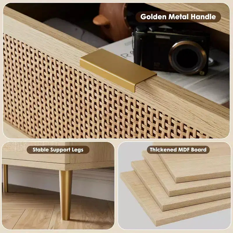 Cassettiera alta in Rattan a 7 cassetti, con piano largo e spazio profondo, per camera da letto, soggiorno e corridoio, colore nero