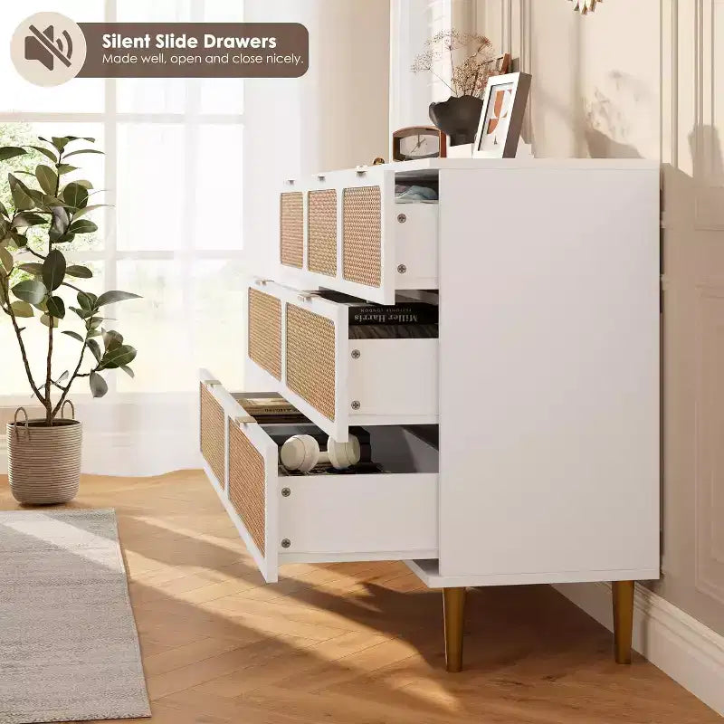 Cassettiera alta in Rattan a 7 cassetti, con piano largo e spazio profondo, per camera da letto, soggiorno e corridoio, colore nero