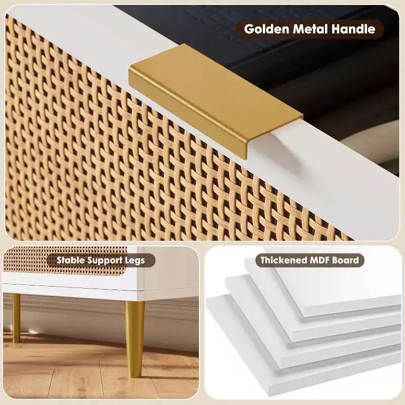 Cassettiera alta in Rattan a 7 cassetti, con piano largo e spazio profondo, per camera da letto, soggiorno e corridoio, colore nero