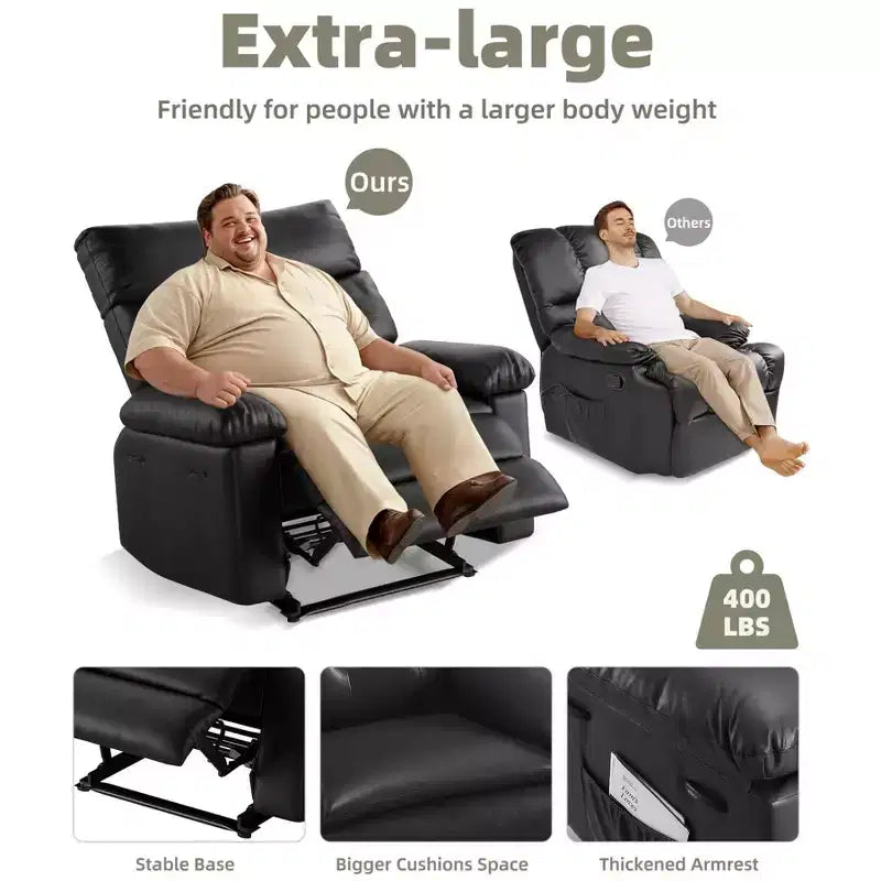 27 Poltrona reclinabile oversize in pelle PU, reclinabile manuale con imbottitura in spugna 1.5X (per soggiorno/camera da letto adulti)