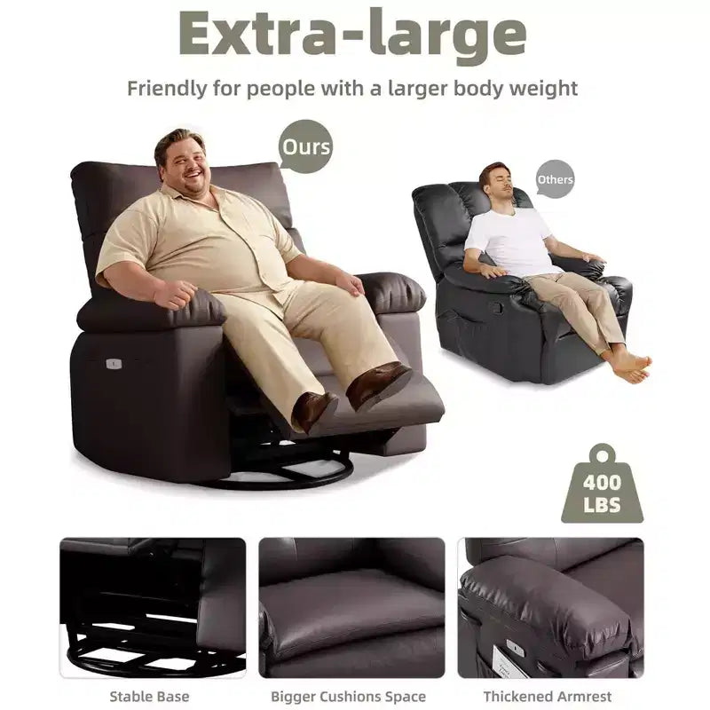 27 Poltrona reclinabile oversize in pelle PU, reclinabile manuale con imbottitura in spugna 1.5X (per soggiorno/camera da letto adulti)
