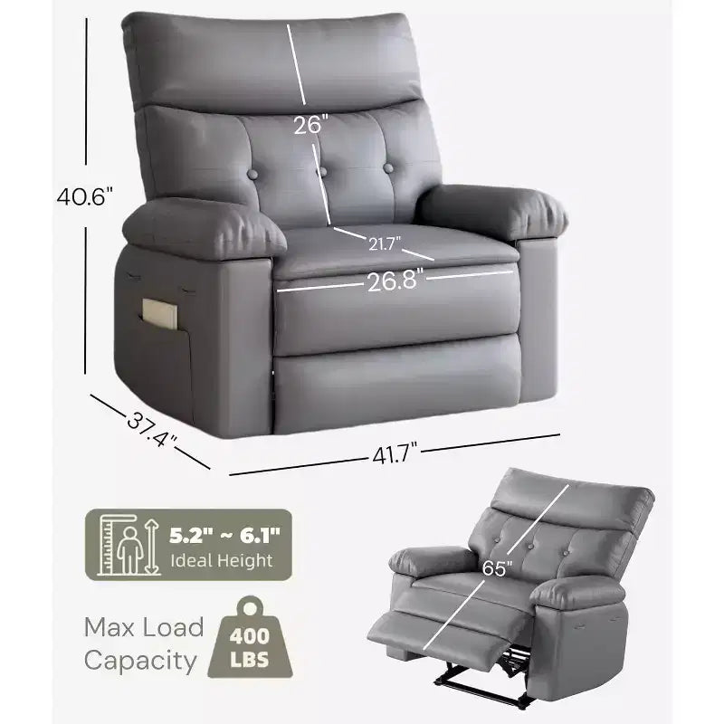 27 Poltrona reclinabile oversize in pelle PU, reclinabile manuale con imbottitura in spugna 1.5X (per soggiorno/camera da letto adulti)