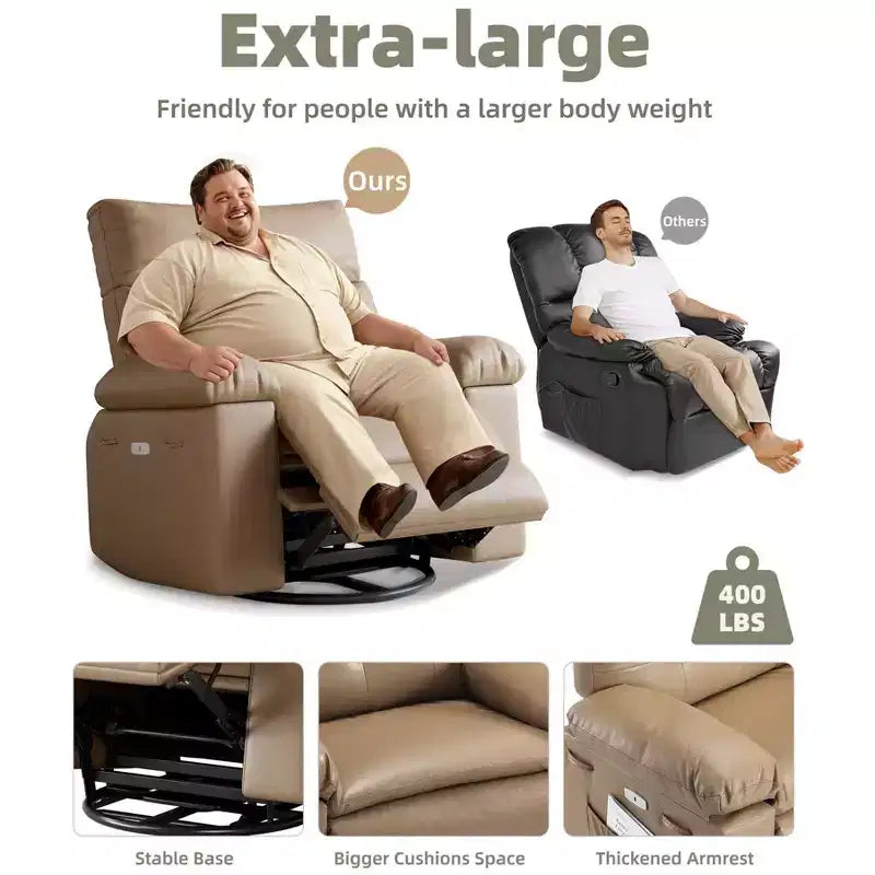 27 Poltrona reclinabile oversize in pelle PU, reclinabile manuale con imbottitura in spugna 1.5X (per soggiorno/camera da letto adulti)