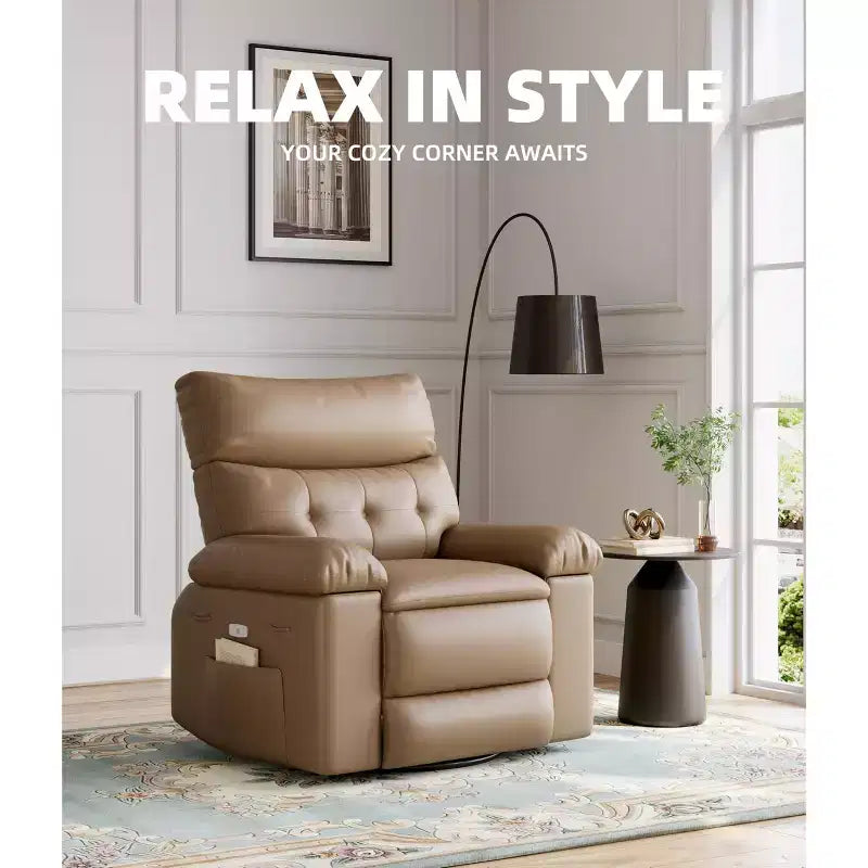 27 Poltrona reclinabile oversize in pelle PU, reclinabile manuale con imbottitura in spugna 1.5X (per soggiorno/camera da letto adulti)
