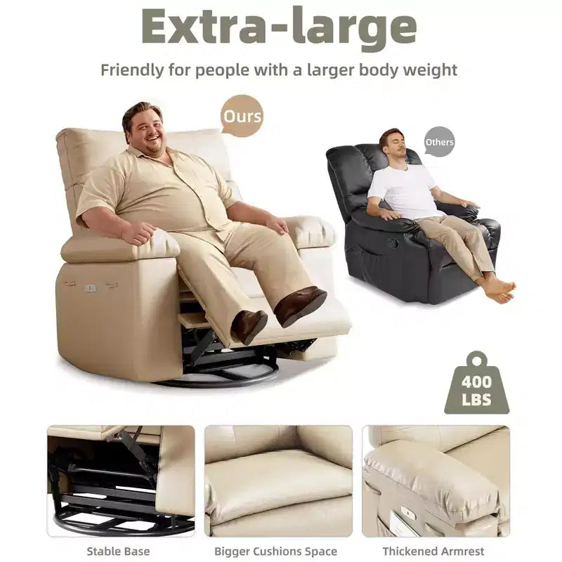 27 Poltrona reclinabile oversize in pelle PU, reclinabile manuale con imbottitura in spugna 1.5X (per soggiorno/camera da letto adulti)