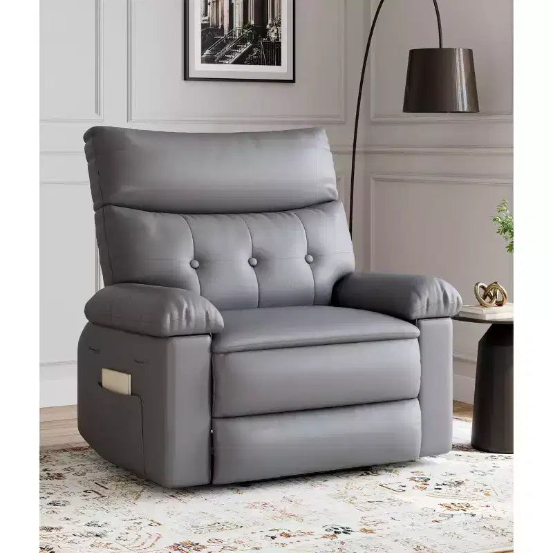 27 Poltrona reclinabile oversize in pelle PU, reclinabile manuale con imbottitura in spugna 1.5X (per soggiorno/camera da letto adulti)