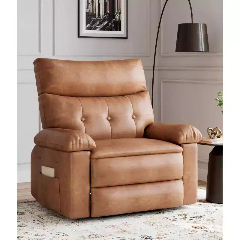 27 Poltrona reclinabile oversize in pelle PU, reclinabile manuale con imbottitura in spugna 1.5X (per soggiorno/camera da letto adulti)