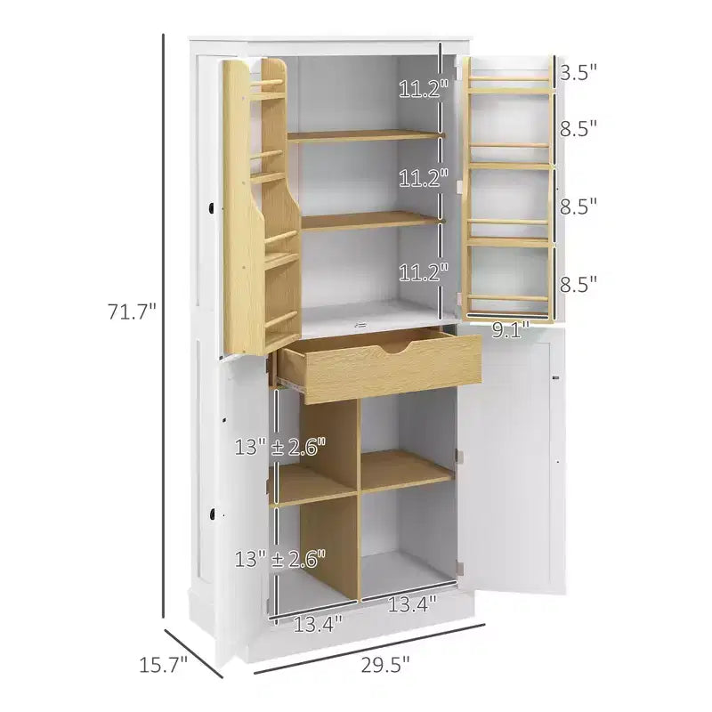 Dispensa da cucina da 72" mobile moderno alto da cucina con 5 ripiani contenitori 8 portaspezie cassetto