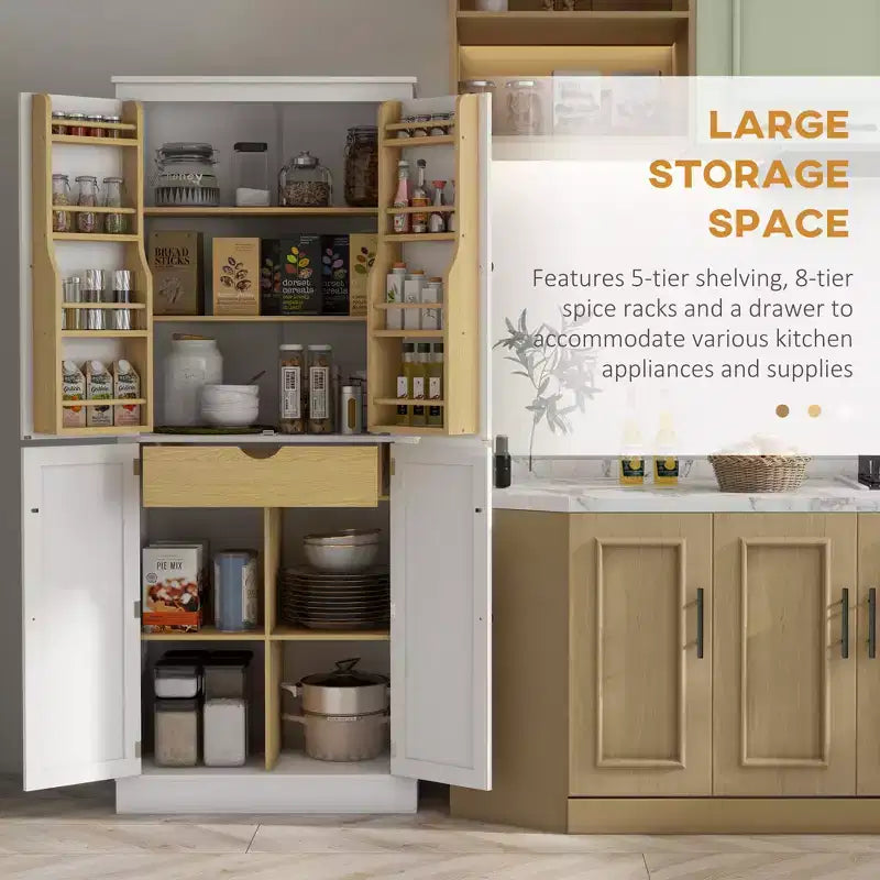 Dispensa da cucina da 72" mobile moderno alto da cucina con 5 ripiani contenitori 8 portaspezie cassetto
