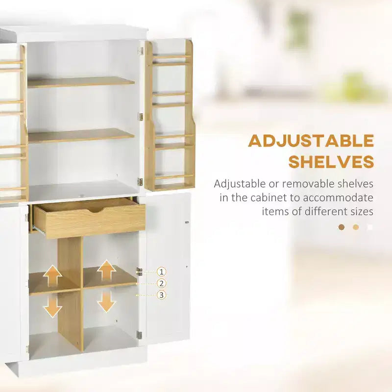Dispensa da cucina da 72" mobile moderno alto da cucina con 5 ripiani contenitori 8 portaspezie cassetto