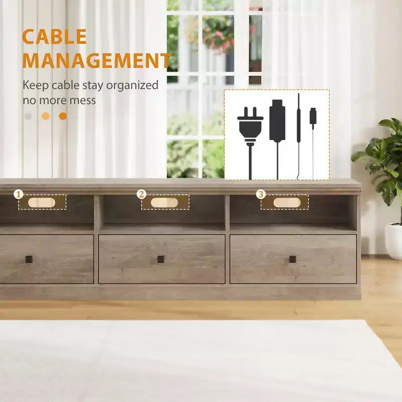 Mobile TV da 70 pollici per televisori fino a 80 pollici, mobiletto porta TV moderno di metà secolo con cassetto e ripiani aperti, console TV, mobile multimediale per camera da letto