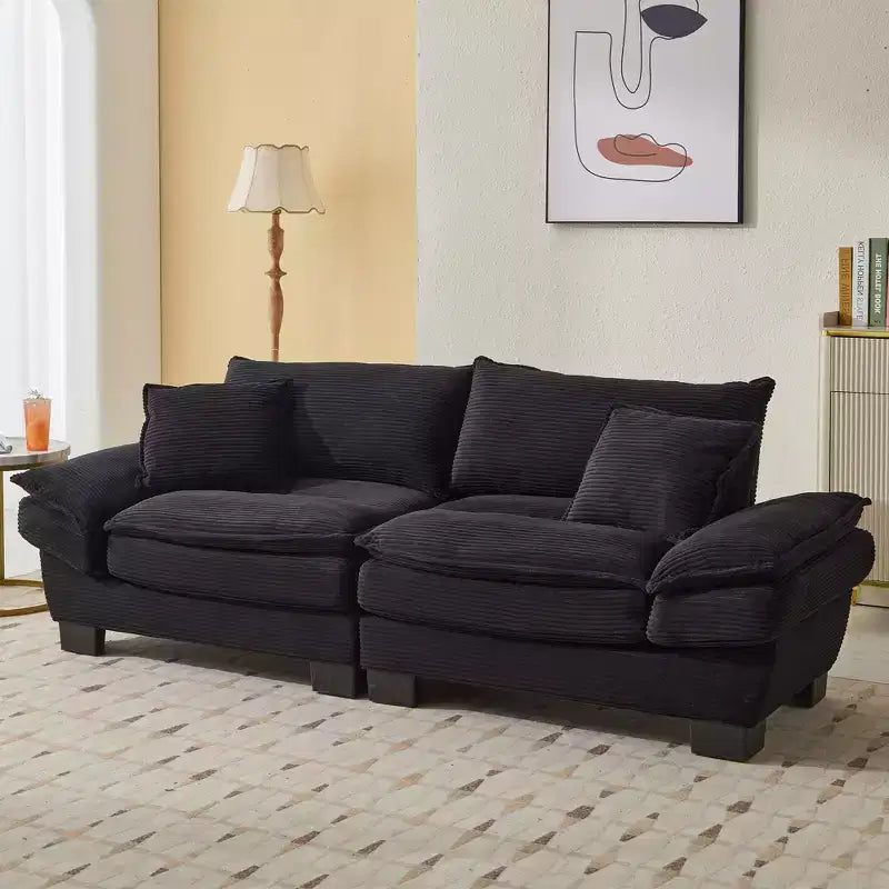 Divanetto in Velluto a Coste, Imbottito, con Seduta Profonda e Confortevole, con Cuscini, per Camera da Letto, Soggiorno, Ufficio, Nero