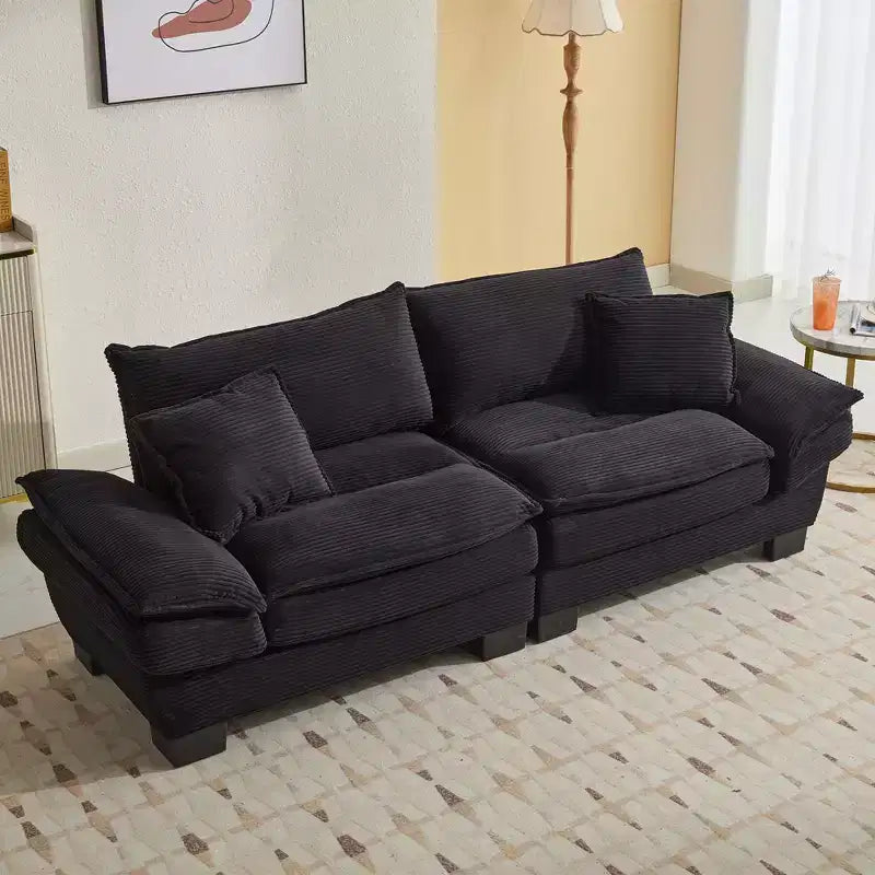 Divanetto in Velluto a Coste, Imbottito, con Seduta Profonda e Confortevole, con Cuscini, per Camera da Letto, Soggiorno, Ufficio, Nero