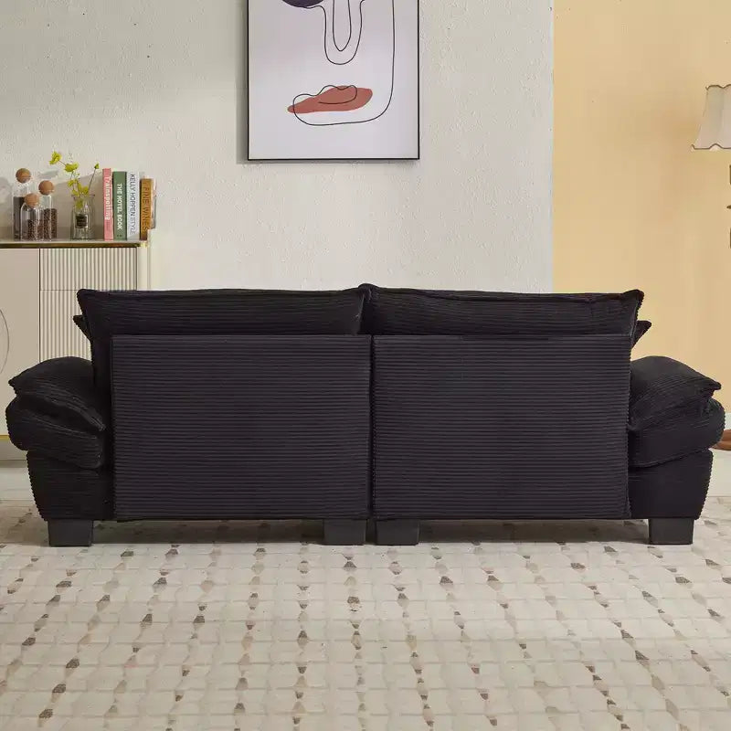 Divanetto in Velluto a Coste, Imbottito, con Seduta Profonda e Confortevole, con Cuscini, per Camera da Letto, Soggiorno, Ufficio, Nero