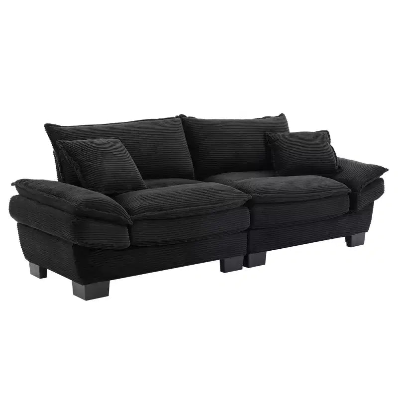 Divanetto in Velluto a Coste, Imbottito, con Seduta Profonda e Confortevole, con Cuscini, per Camera da Letto, Soggiorno, Ufficio, Nero