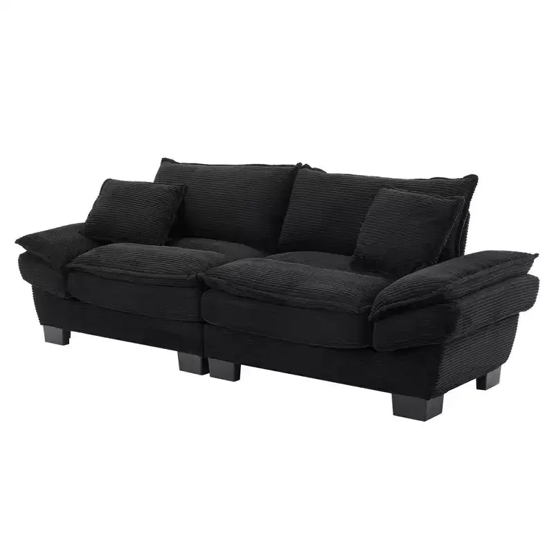 Divanetto in Velluto a Coste, Imbottito, con Seduta Profonda e Confortevole, con Cuscini, per Camera da Letto, Soggiorno, Ufficio, Nero