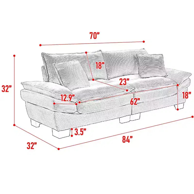 Divanetto in Velluto a Coste, Imbottito, con Seduta Profonda e Confortevole, con Cuscini, per Camera da Letto, Soggiorno, Ufficio, Nero