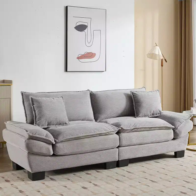 Divanetto in Velluto a Coste con Funzione Letto e Cuscini, Rivestito, per Camera da Letto, Salotto, Ufficio, Grigio