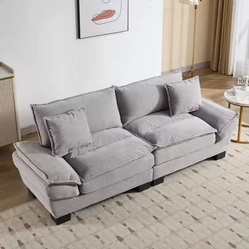Divanetto in Velluto a Coste con Funzione Letto e Cuscini, Rivestito, per Camera da Letto, Salotto, Ufficio, Grigio