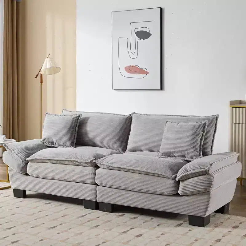 Divanetto in Velluto a Coste con Funzione Letto e Cuscini, Rivestito, per Camera da Letto, Salotto, Ufficio, Grigio