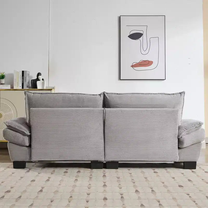 Divanetto in Velluto a Coste con Funzione Letto e Cuscini, Rivestito, per Camera da Letto, Salotto, Ufficio, Grigio