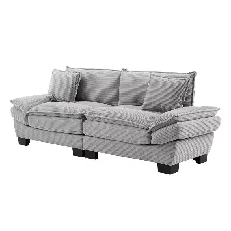 Divanetto in Velluto a Coste con Funzione Letto e Cuscini, Rivestito, per Camera da Letto, Salotto, Ufficio, Grigio