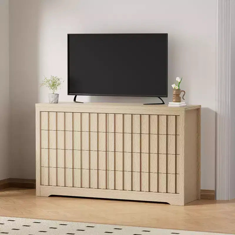 Cassettiera scanalata per camera da letto, comò moderno in legno senza maniglie, organizzatore per armadio in legno con contenitore profondo per soggiorno.