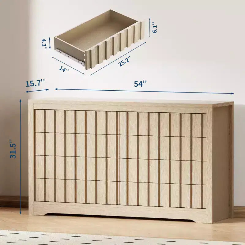 Cassettiera scanalata per camera da letto, comò moderno in legno senza maniglie, organizzatore per armadio in legno con contenitore profondo per soggiorno.