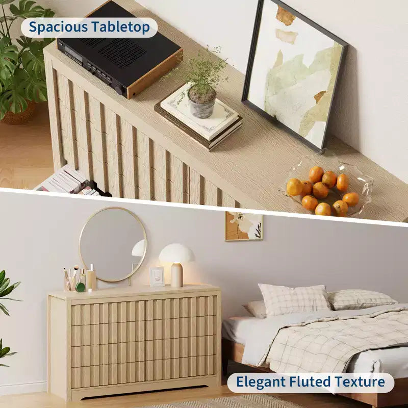 Cassettiera scanalata per camera da letto, comò moderno in legno senza maniglie, organizzatore per armadio in legno con contenitore profondo per soggiorno.