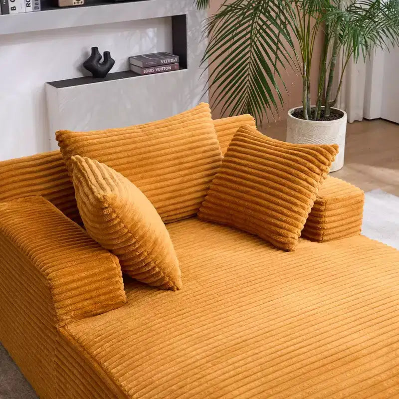 Divano letto in velluto a coste oversize moderno con cuscini, seduta profonda, divano singolo per soggiorno, appartamento, camera degli ospiti
