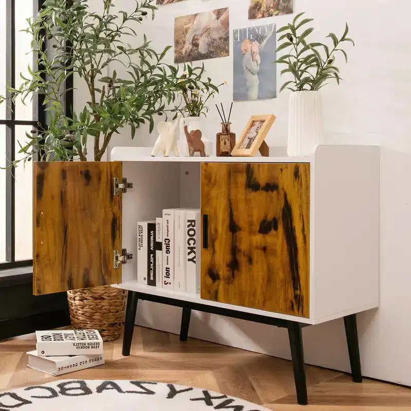 Credenza Buffet Contenitore con 2 Ante e Gambe in Metallo Mobiletto 81 cm