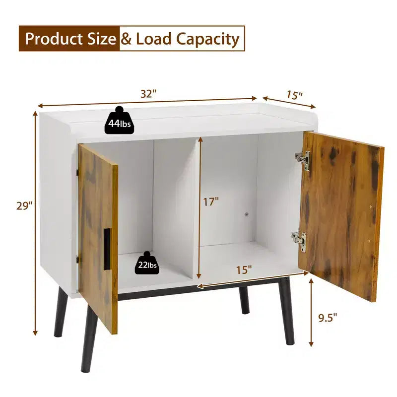 Credenza Buffet Contenitore con 2 Ante e Gambe in Metallo Mobiletto 81 cm
