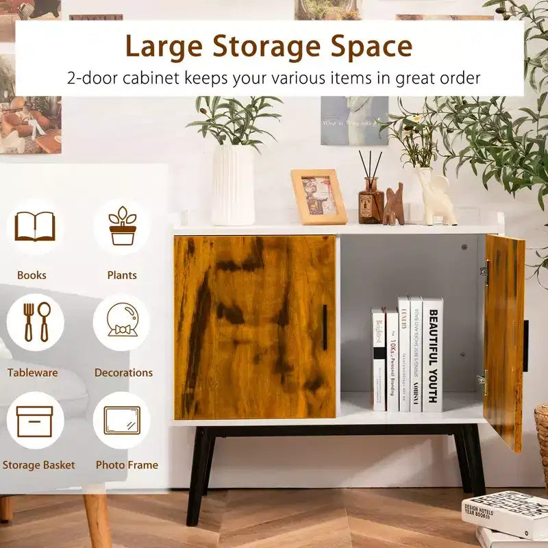 Credenza Buffet Contenitore con 2 Ante e Gambe in Metallo Mobiletto 81 cm