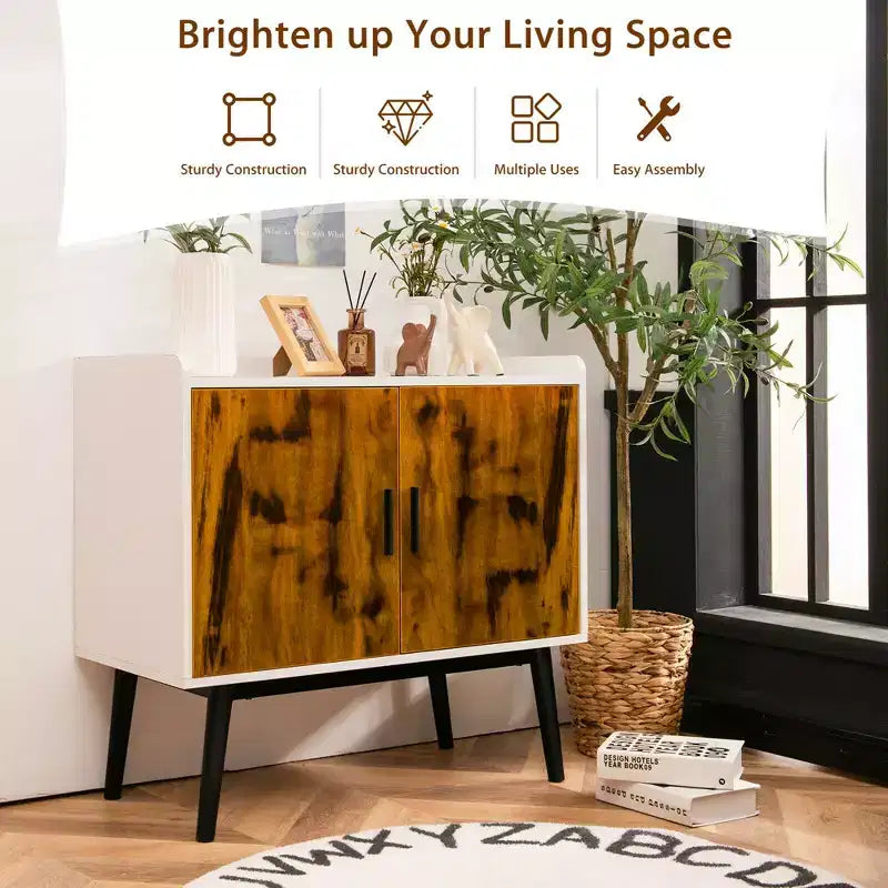 Credenza Buffet Contenitore con 2 Ante e Gambe in Metallo Mobiletto 81 cm