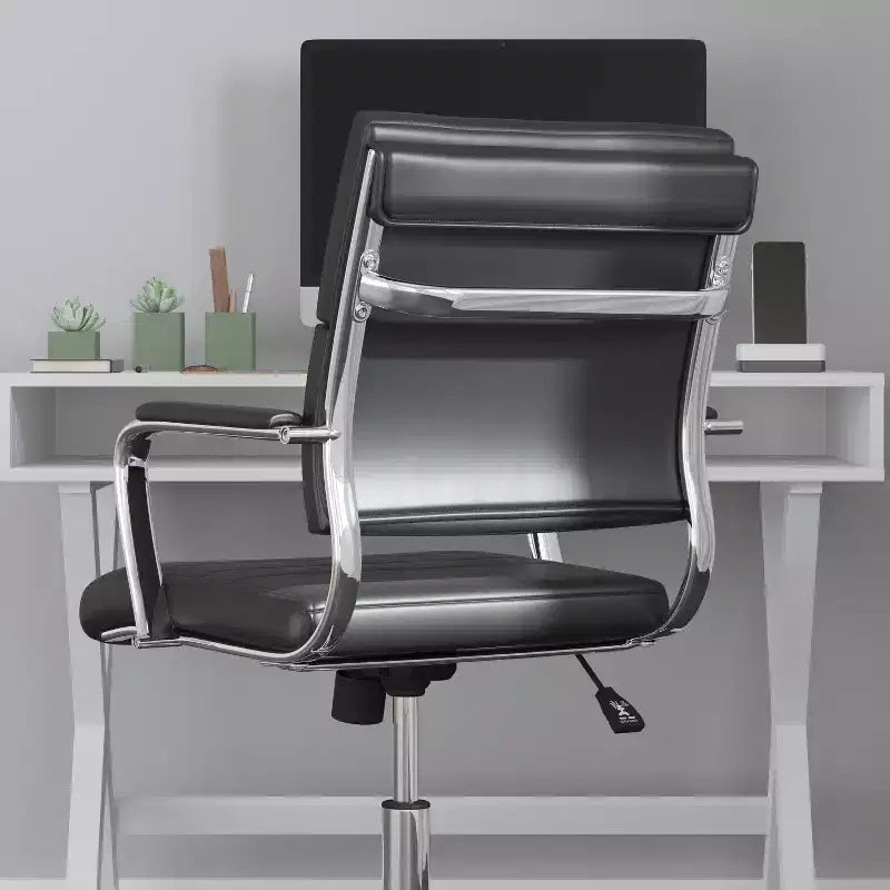 Sedia da Ufficio Girevole Ergonomica, Stile Pannello, Schienale Medio, Sedia da Scrivania per Computer con Braccioli e Base in Metallo Imbottiti