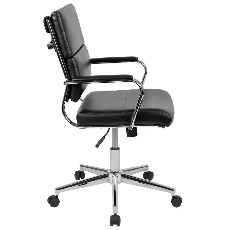 Sedia da Ufficio Girevole Ergonomica, Stile Pannello, Schienale Medio, Sedia da Scrivania per Computer con Braccioli e Base in Metallo Imbottiti