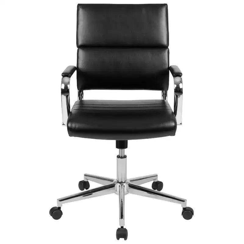 Sedia da Ufficio Girevole Ergonomica, Stile Pannello, Schienale Medio, Sedia da Scrivania per Computer con Braccioli e Base in Metallo Imbottiti