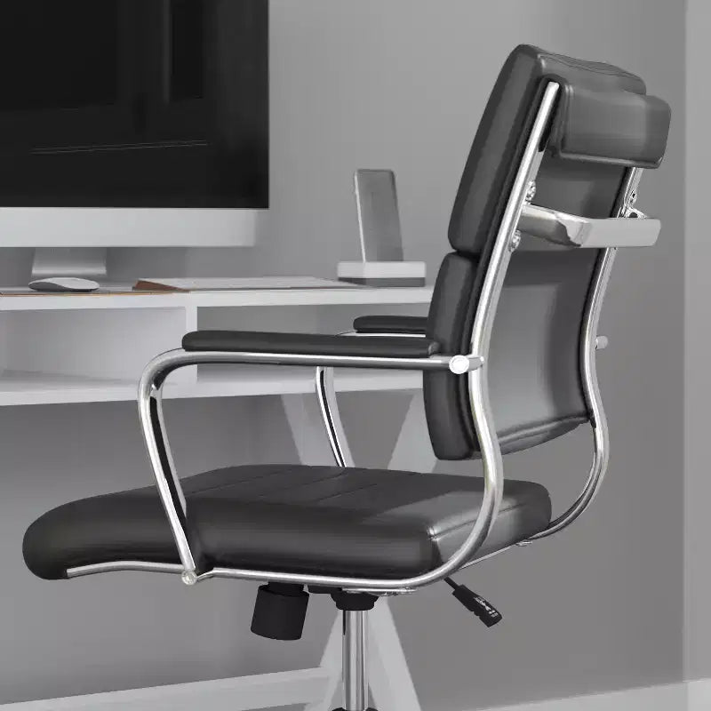 Sedia da Ufficio Girevole Ergonomica, Stile Pannello, Schienale Medio, Sedia da Scrivania per Computer con Braccioli e Base in Metallo Imbottiti
