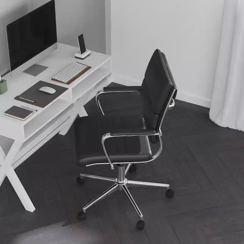 Sedia da Ufficio Girevole Ergonomica, Stile Pannello, Schienale Medio, Sedia da Scrivania per Computer con Braccioli e Base in Metallo Imbottiti